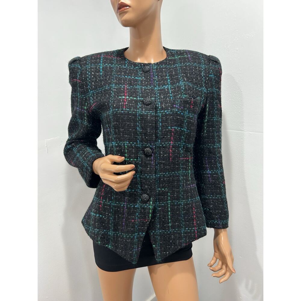 Contemporary By Mackintosh Tweed Blazer Size 10 Black Multi Color